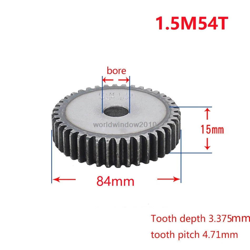 45# Steel Spur Gear 1.5M12T-60T Metal Mod 1.5 Pinion Gear 12-60 Tooth Moter Gear