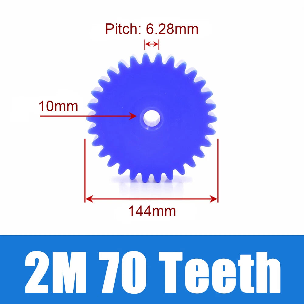 2 Modulus Blue Nylon Spur Gear, Cylinder Flat Gears 12~100 Teeth, 6/8/10mm Bore