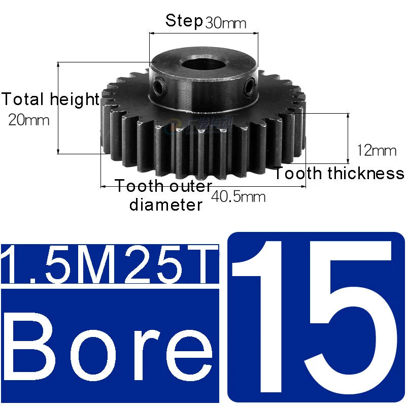 1.5Mod 45# Steel Spur Gears 10-150T Pinion Gear With Step Motor Gear Bore 5-25mm