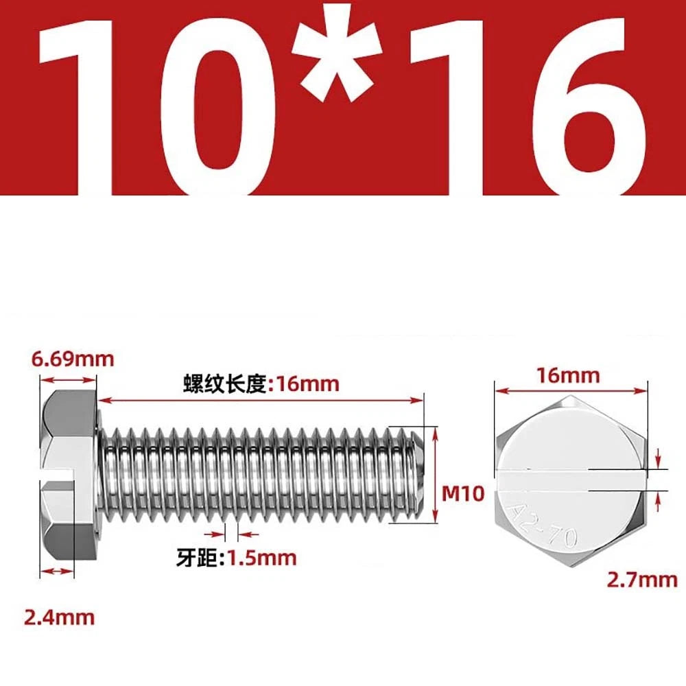 External Hex Slotted Machine Screws – A2 Stainless Steel, M4 to M16, Fully Threaded