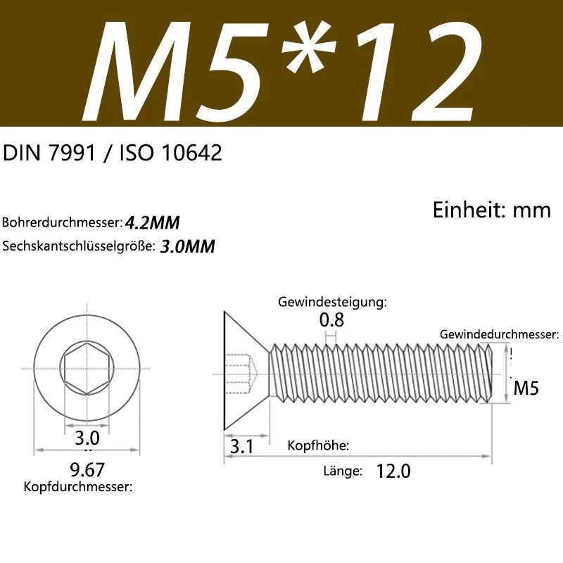 6063 Aluminium Allen Socket Countersunk Screws DIN 7991 — M2 to M8