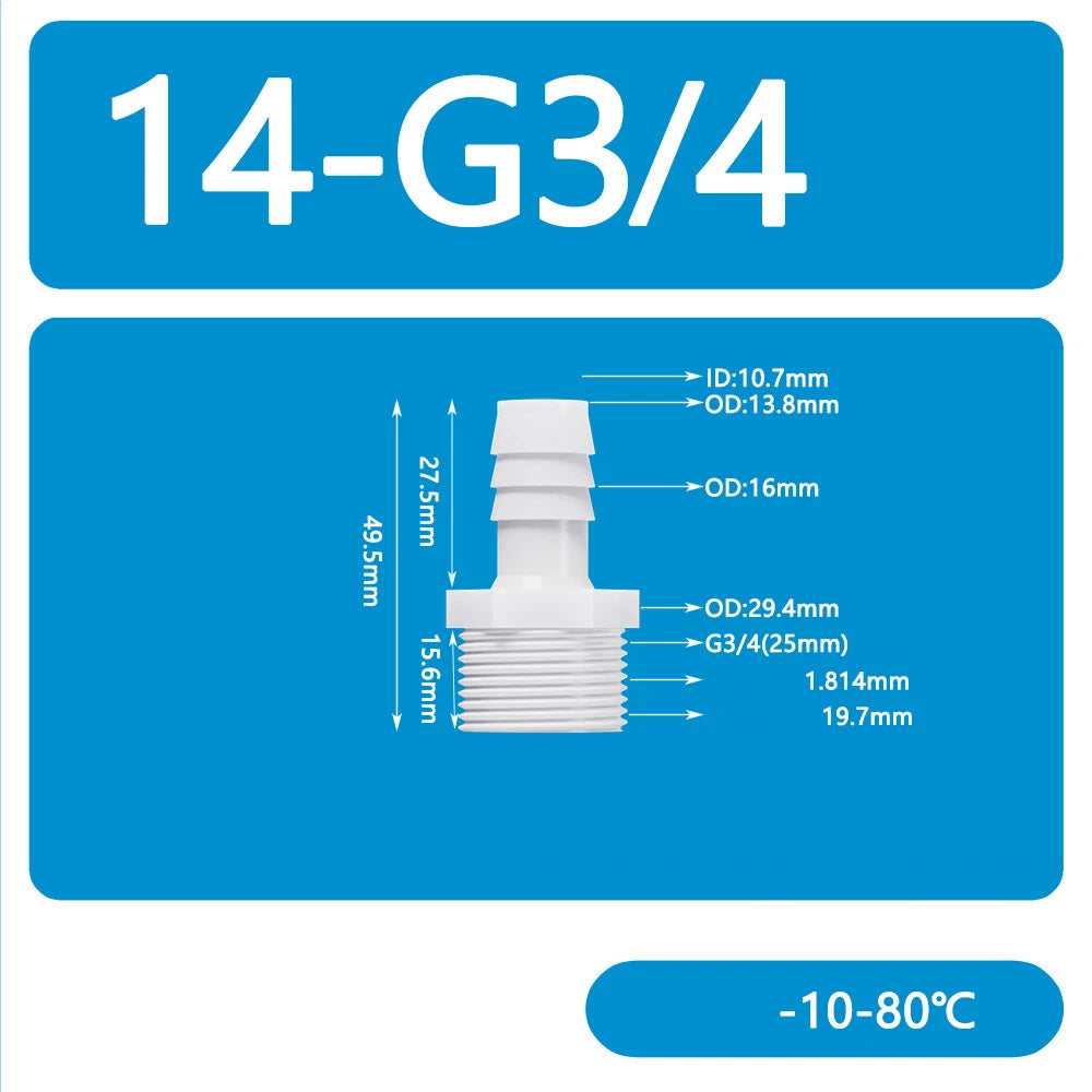 BSP Metric Male Thread Plastic Hose Connector — Straight Barbed Joiner (PP/PE, 1/8" to 3/4")