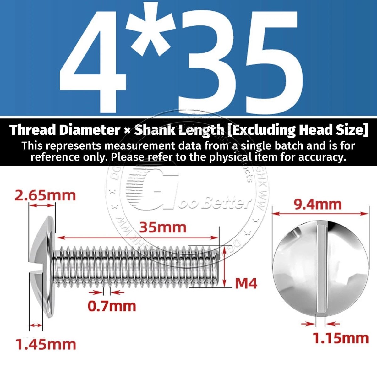 A2 Stainless Steel Mushroom Head Slotted Machine Screws — M2 to M8, Multiple Lengths - HomeDIYer