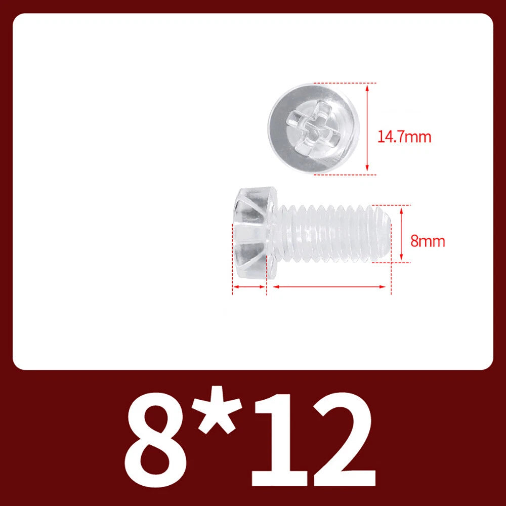 M2-M10 Clear Plastic Phillips Round/Pan Head Machine Screws Cross Screws Hex Nut