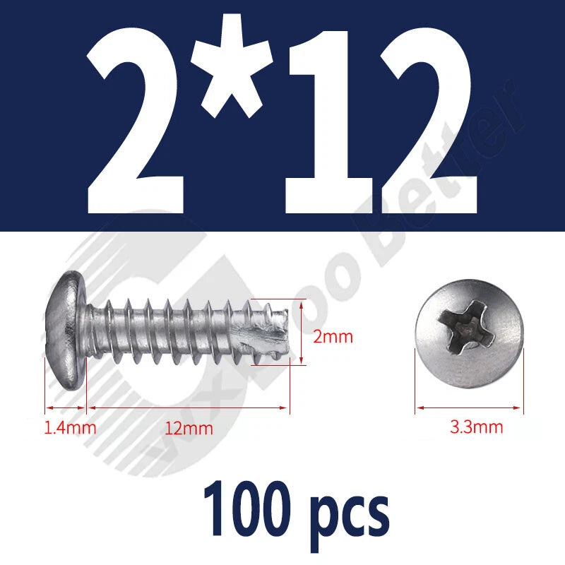 Pan Head Sheet Metal Screws Metric M1~M6 A2 Stainless Steel Sheet Metal Screws