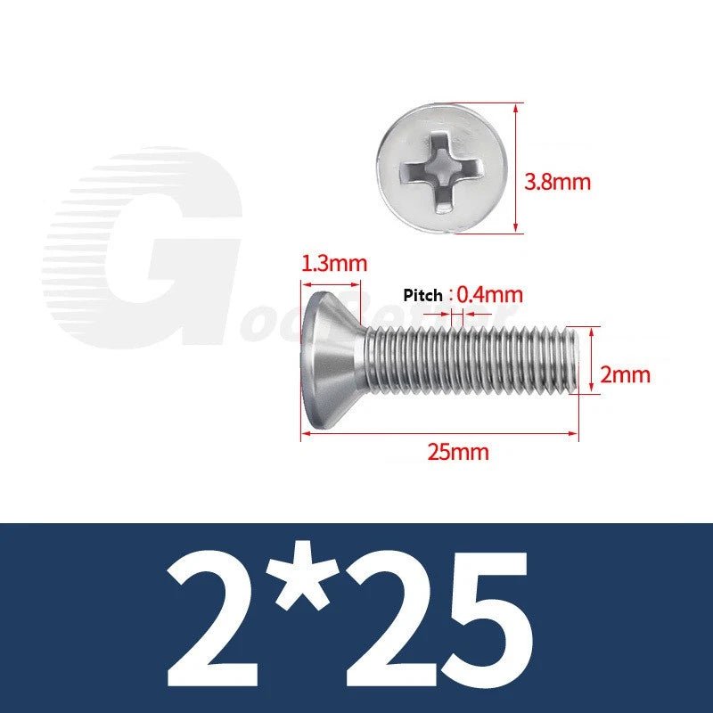 M1–M3.5 Phillips Countersunk Machine Screws – 304 Stainless Steel, Fully Threaded (3–120mm Overall Length) - HomeDIYer