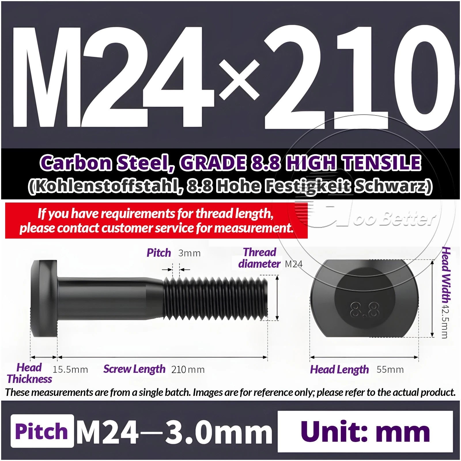 T-Slot Bolts M22 - M42 T Track Bolts 70mm to 500mm Long GRADE 8.8 HIGH TENSILE