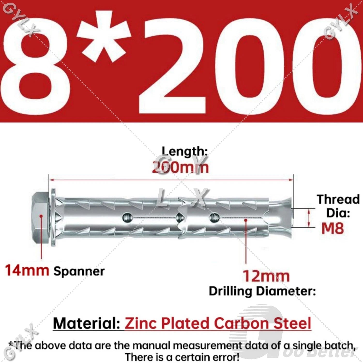 Galvanized Masonry Concrete Expansion Bolts — M6 M8 M10 M12 Wall Anchor Screws