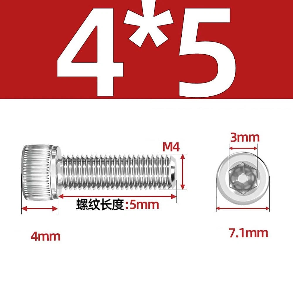 M3 M4 M5 Socket Head Cap Screws – A2 Stainless Steel, High Strength & Corrosion Resistant