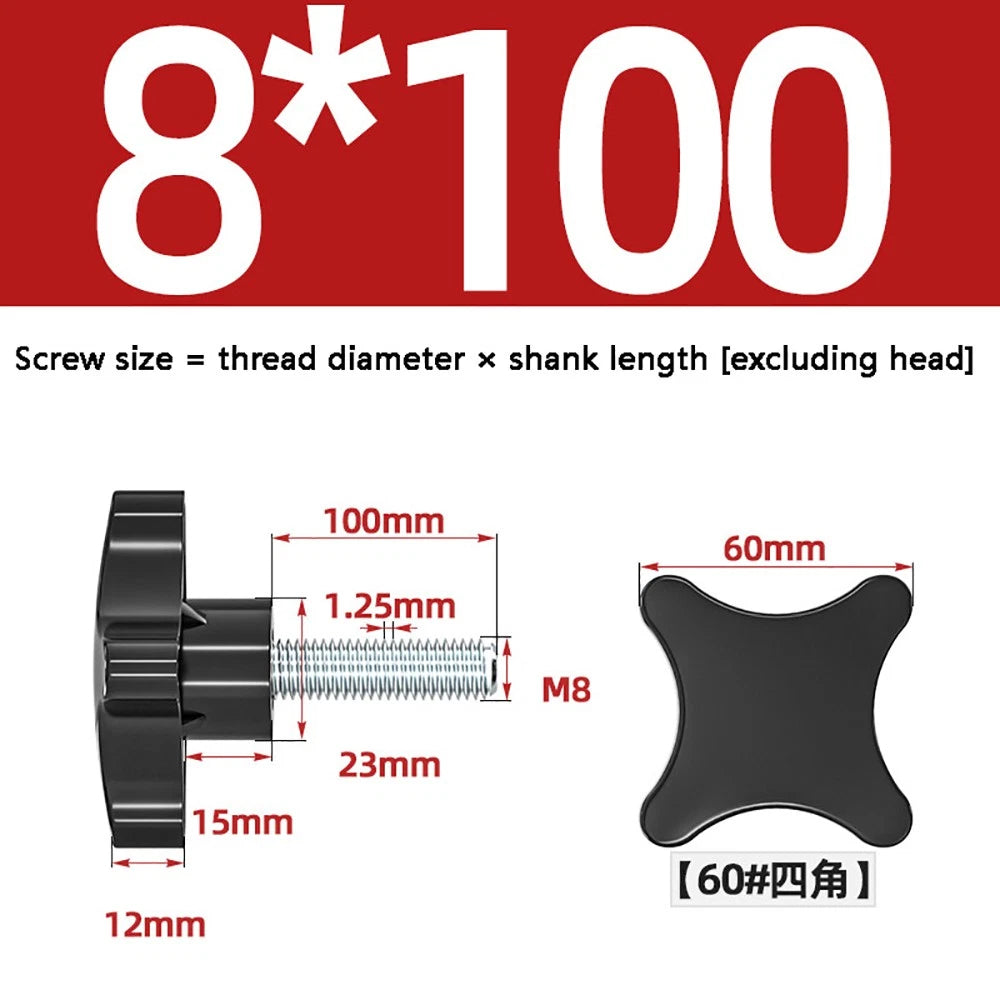 M5-M10 Thumb Screws Black Plastic Four Star Head Hand Grip Knob Bolts Galvanized