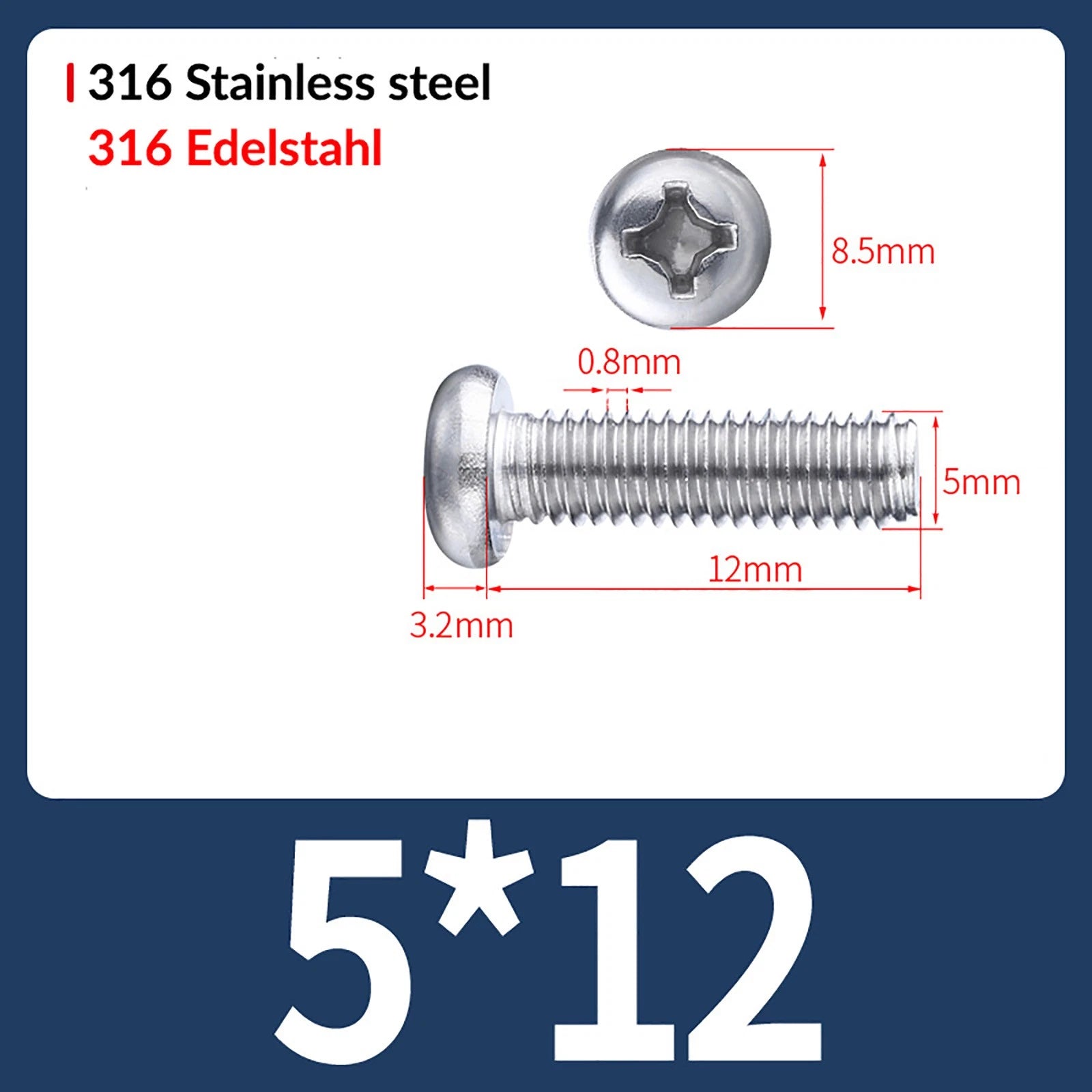 M2 M3 M4 M5 M6 M8 A4 Stainless Steel Phillips Pan Head Machine Screws – DIN 7985, Fully Threaded (4–80mm)