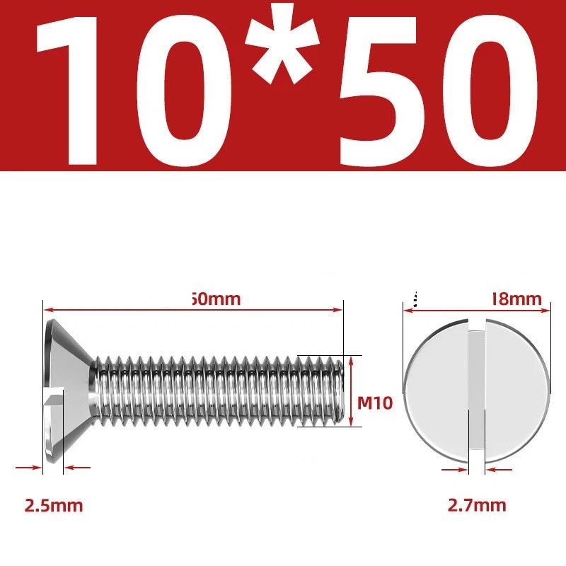 A2 Stainless Steel Slotted Countersunk Machine Screws — M1.6 to M10, Flat Head CSK Bolts - HomeDIYer