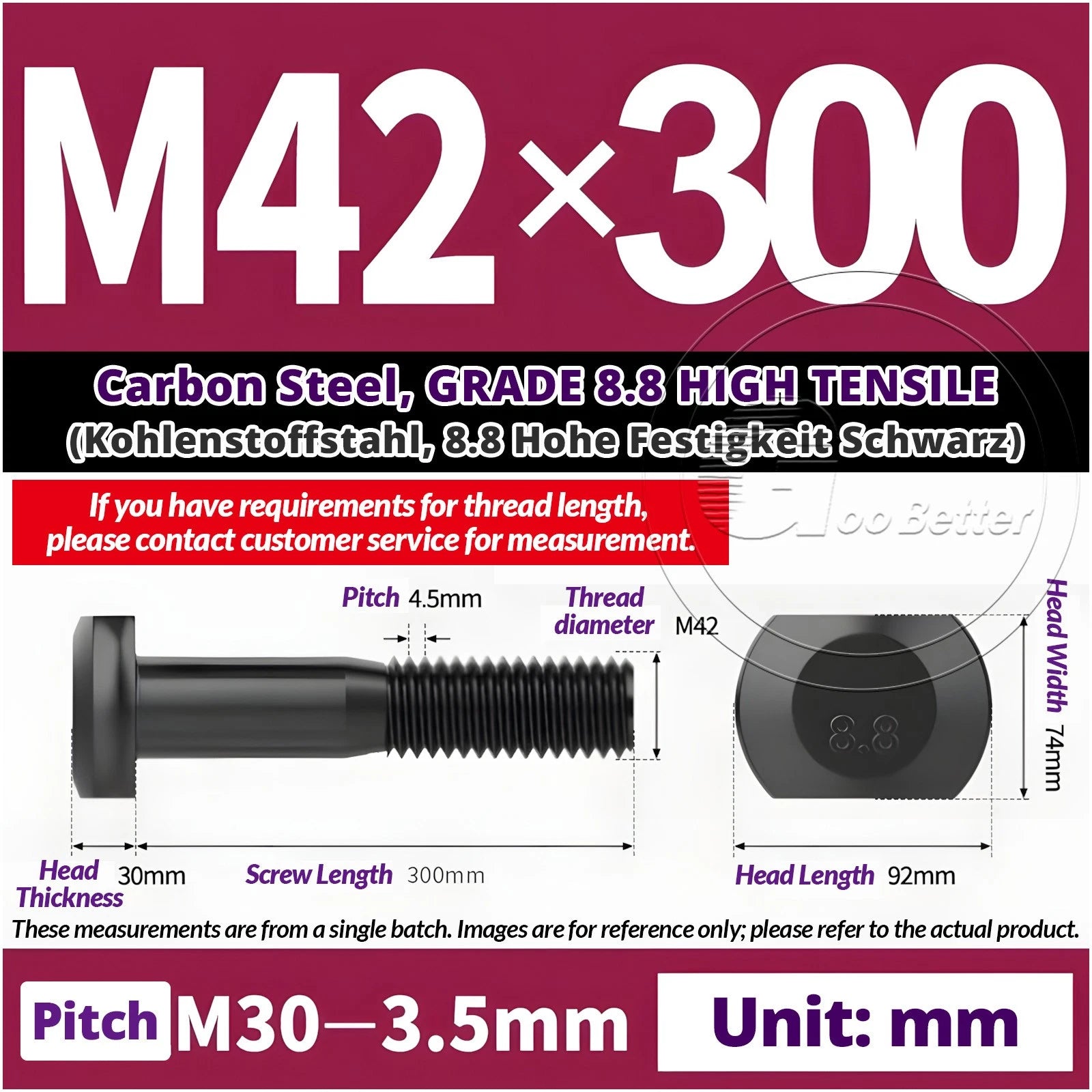 T-Slot Bolts M22 - M42 T Track Bolts 70mm to 500mm Long GRADE 8.8 HIGH TENSILE