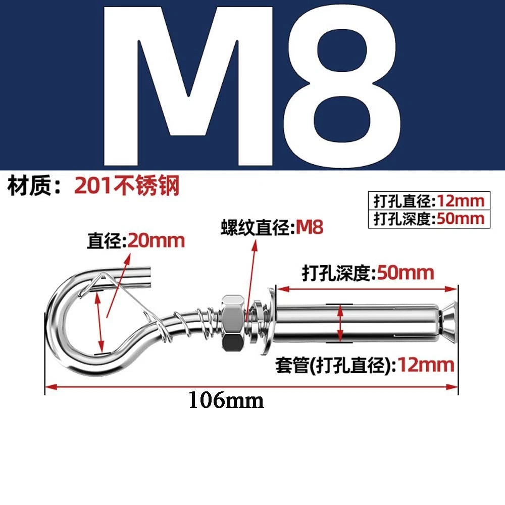 Concrete Eye Bolt Expansion Anchors — M6 M8 M10 M12 Hook Bolts for Concrete Walls