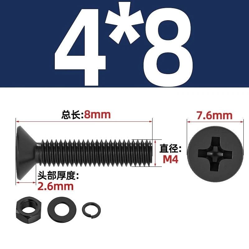 M2–M6 Phillips Countersunk Head Machine Screws with Nut and Washer | Carbon Steel Bolt Set - HomeDIYer