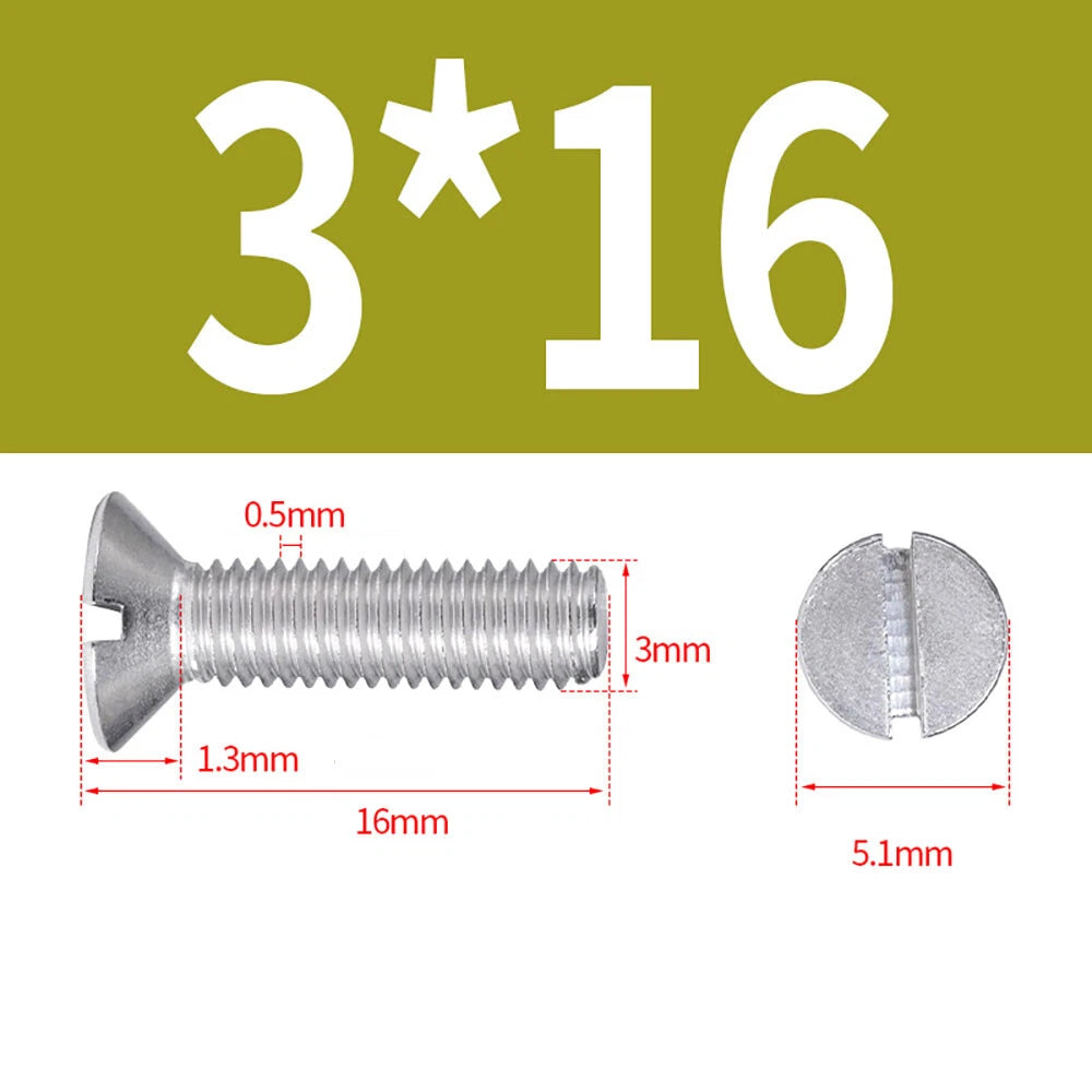 M1.6–M8 A2 Stainless Steel Flat Head Slotted Machine Screws | Countersunk Bolts