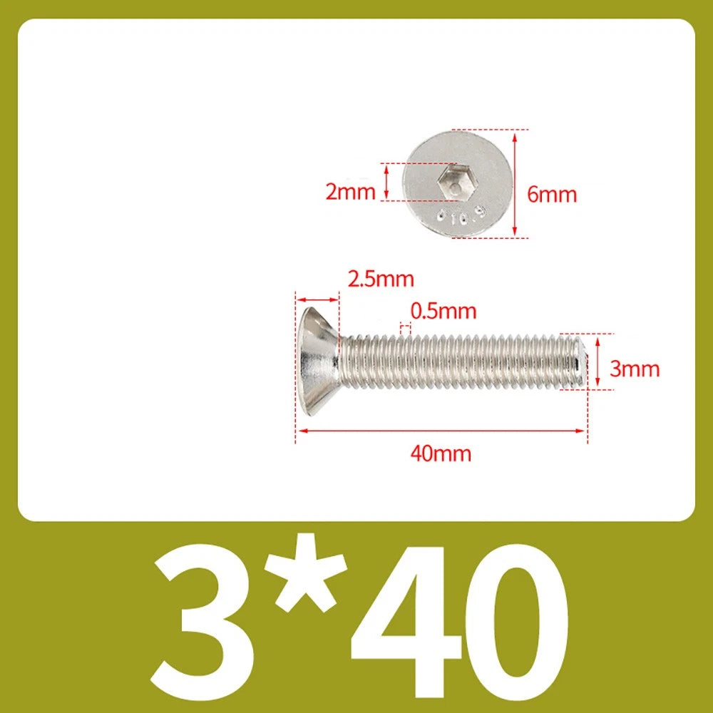 Grade 10.9 Alloy Steel Countersunk Socket Head Screws — M1.6 to M4, 10–500 Pcs