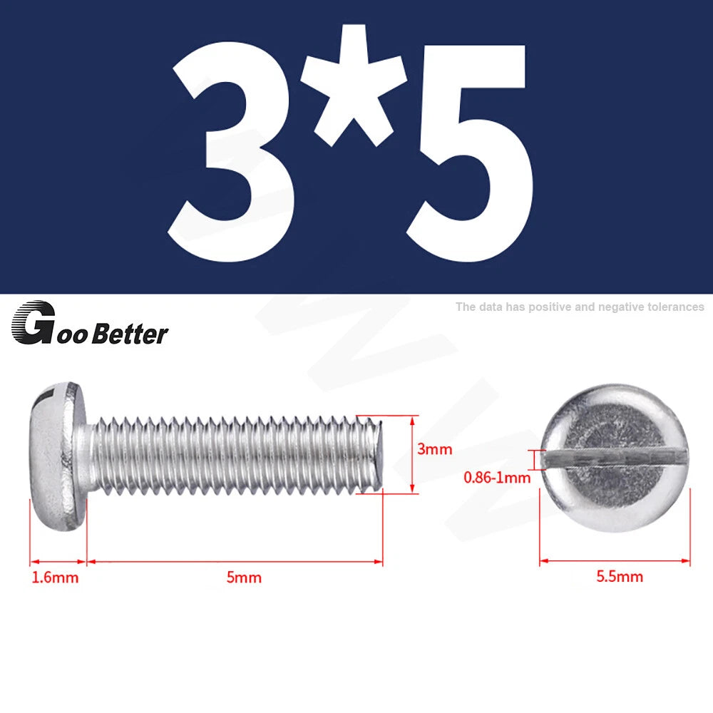 Slotted Pan Head Machine Screws – M1.6 to M4, A2 Stainless Steel, Fully Threaded, Lengths 3mm–60mm