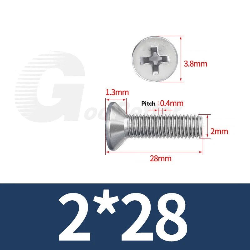 M1–M3.5 Phillips Countersunk Machine Screws – 304 Stainless Steel, Fully Threaded (3–120mm Overall Length) - HomeDIYer