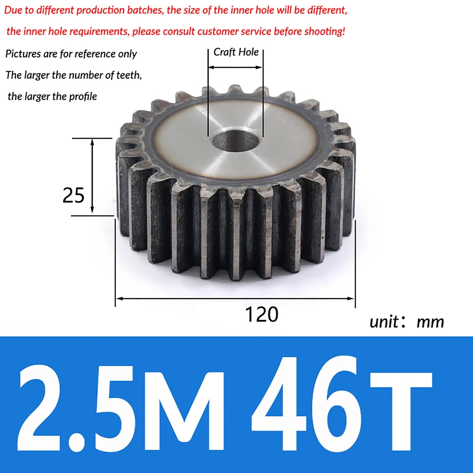 2.5 Mod 10T - 79T Spur Gear 45# Steel Pinion Gear Thickn 25MM Transmission Gear