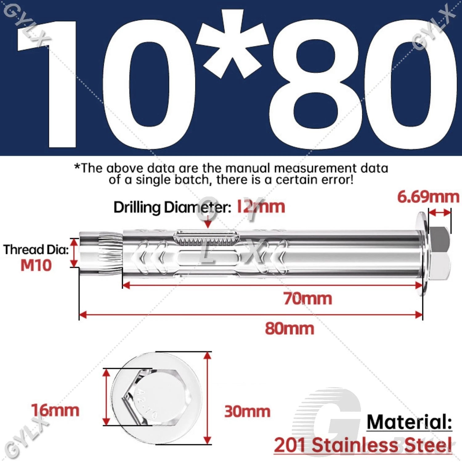 Stainless Steel Expansion Bolts for Masonry — M6 M8 M10 M12 Wall Anchor Screws