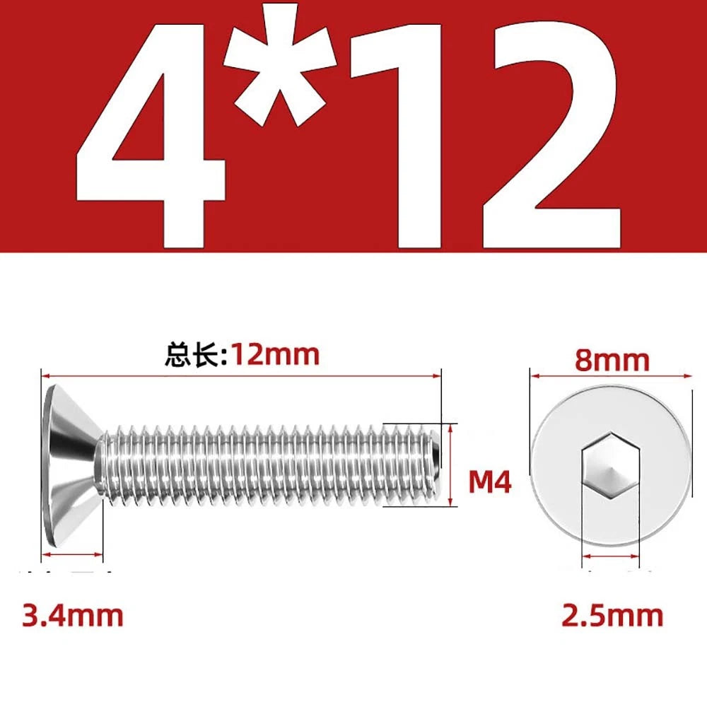 A4 Stainless Steel Countersunk Hex Socket Screws – Marine Grade, M2 to M16 (DIN 7991)