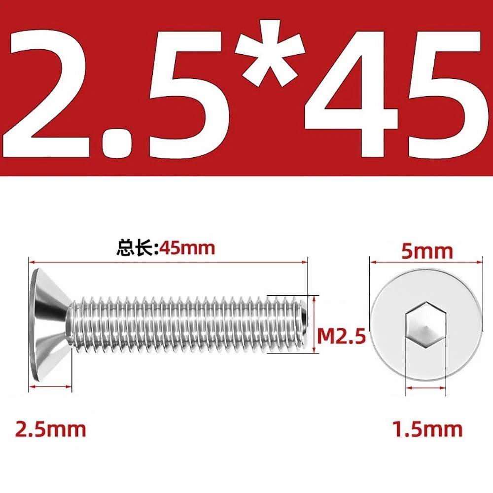Countersunk Hex Socket Screws – A2 Stainless Steel, M2 to M16, DIN 7991, Fully Threaded