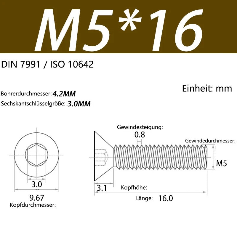 6063 Aluminium Allen Socket Countersunk Screws DIN 7991 — M2 to M8