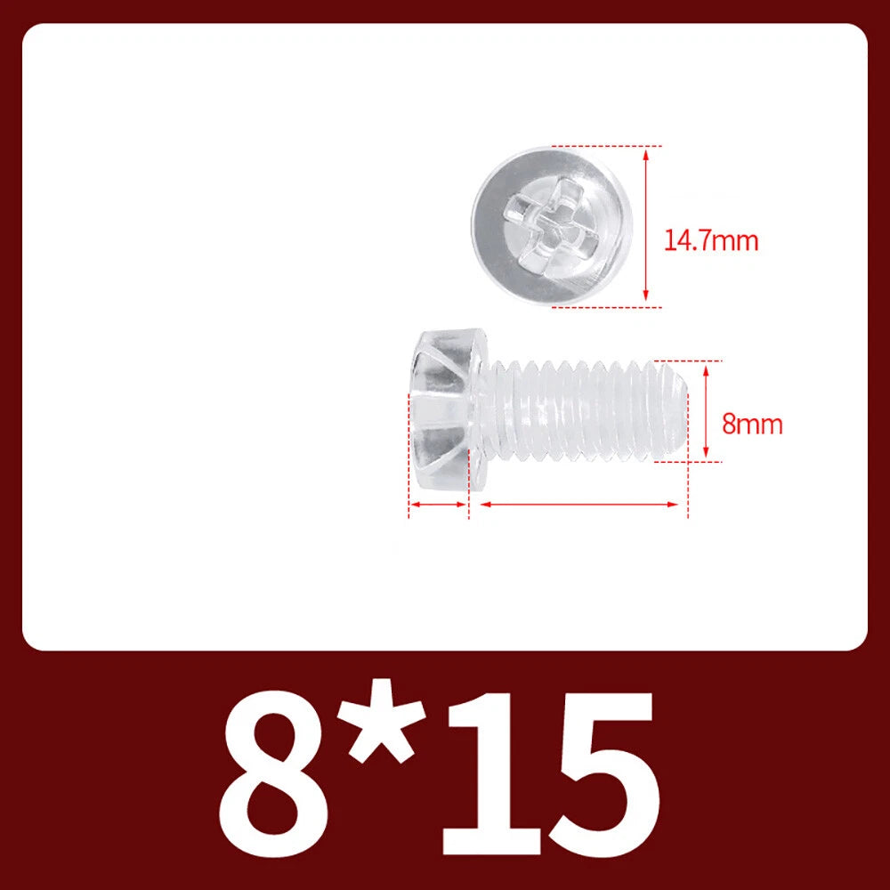M2-M10 Clear Plastic Phillips Round/Pan Head Machine Screws Cross Screws Hex Nut