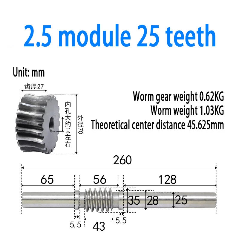 1/1.5/2/2.5/3/4 Module 15T to 100T Gear Steel Worm Wheel Gear & Worm Gear Shaft