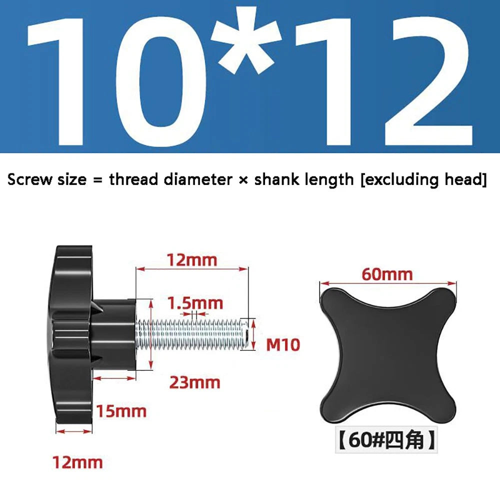 M5-M10 Thumb Screws Black Plastic Four Star Head Hand Grip Knob Bolts Galvanized