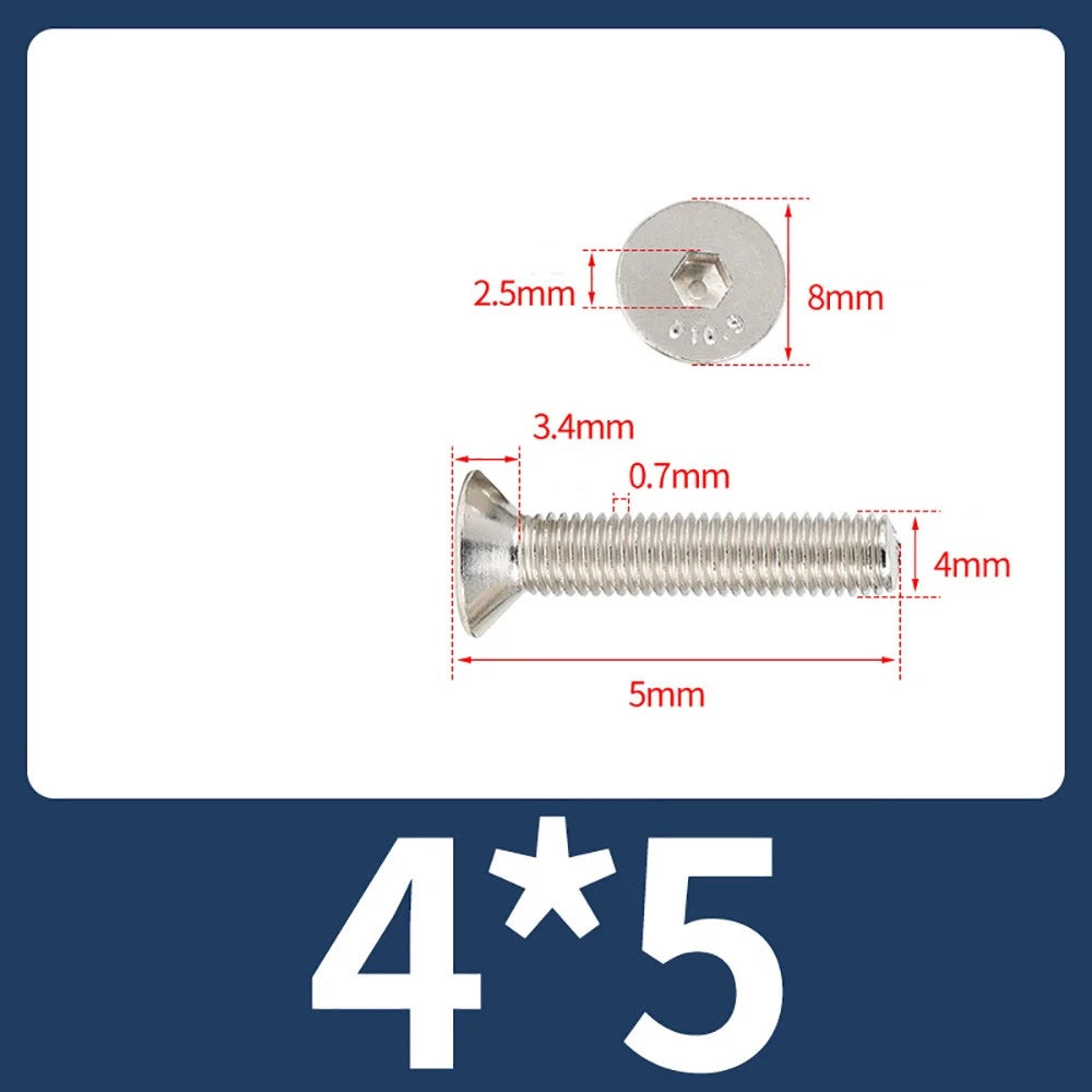 Grade 10.9 Alloy Steel Countersunk Socket Head Screws — M1.6 to M4, 10–500 Pcs