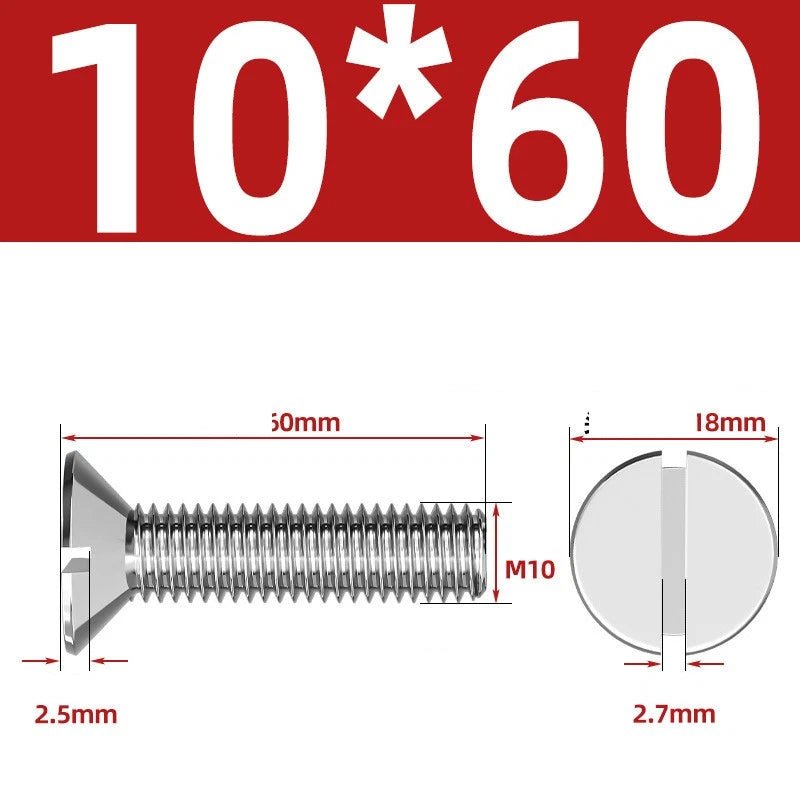 A2 Stainless Steel Slotted Countersunk Machine Screws — M1.6 to M10, Flat Head CSK Bolts - HomeDIYer