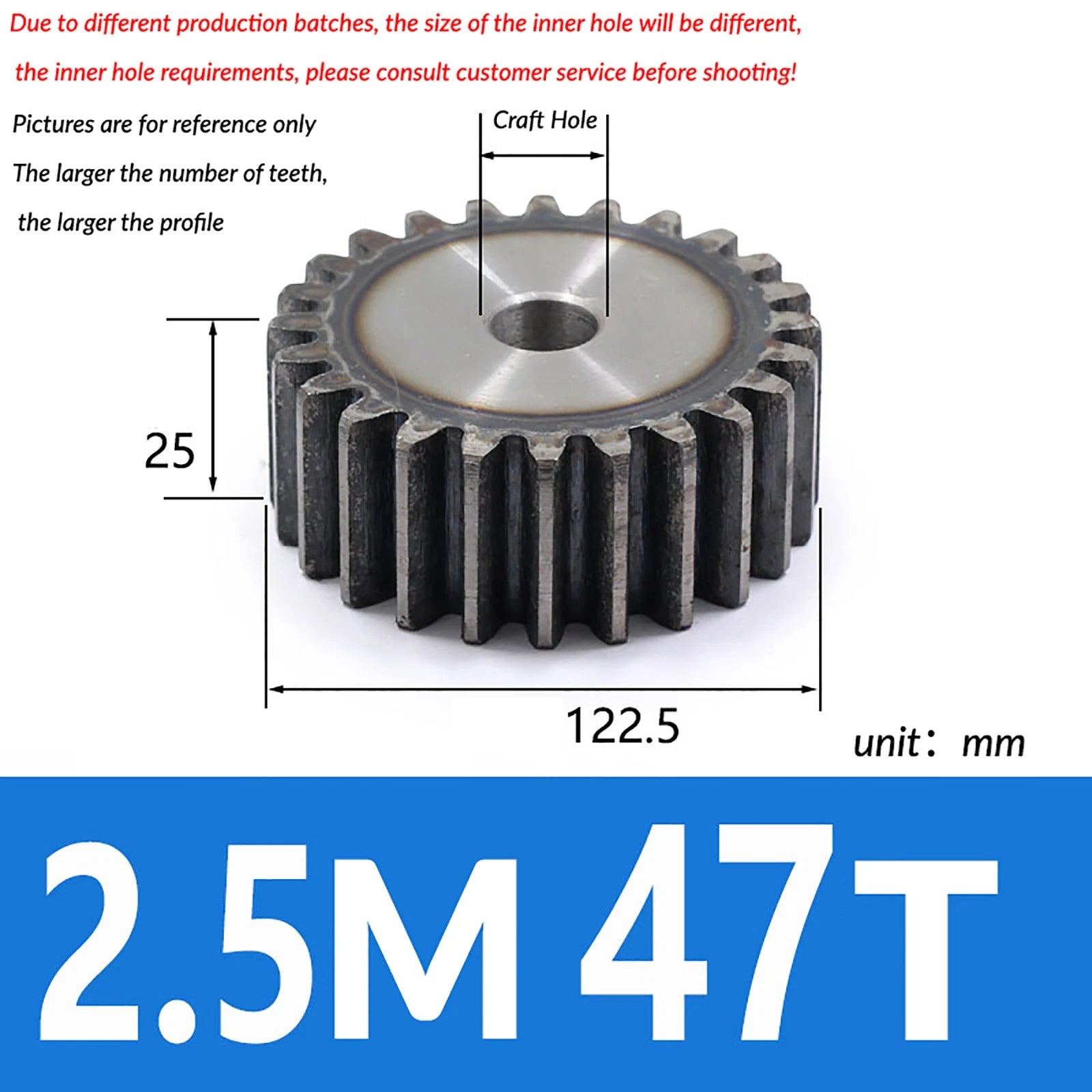 2.5 Mod 10T - 79T Spur Gear 45# Steel Pinion Gear Thickn 25MM Transmission Gear