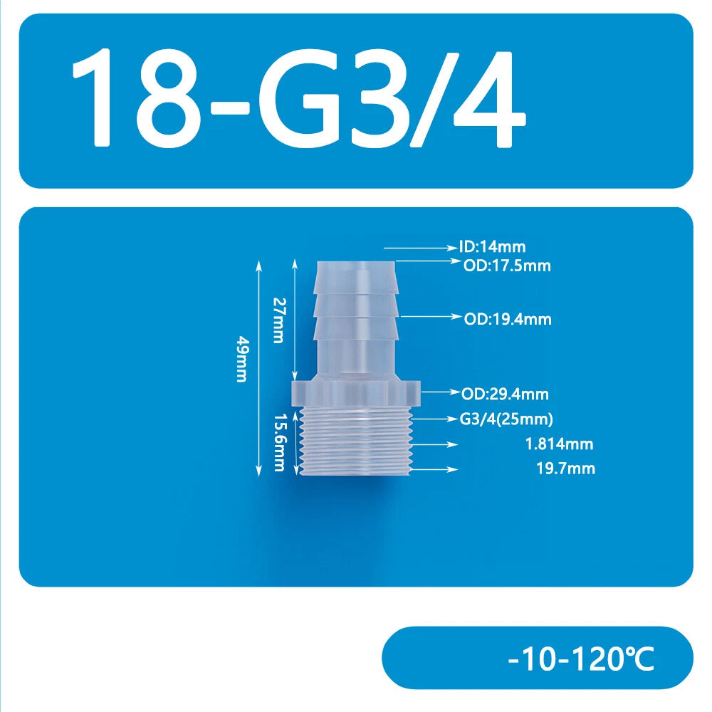 BSP Metric Male Thread Plastic Hose Connector — Straight Barbed Joiner (PP/PE, 1/8" to 3/4")