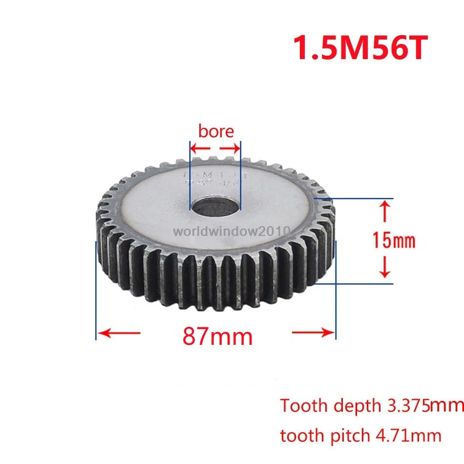 45# Steel Spur Gear 1.5M12T-60T Metal Mod 1.5 Pinion Gear 12-60 Tooth Moter Gear