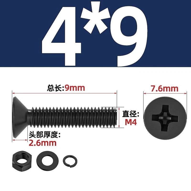 M2–M6 Phillips Countersunk Head Machine Screws with Nut and Washer | Carbon Steel Bolt Set - HomeDIYer