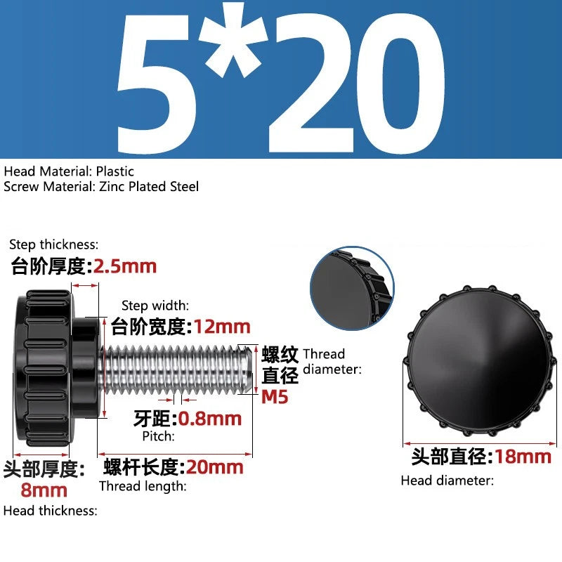 M3-M8 A2/304 Stainless Steel Plastic Knob Thumb Screws Hand Twist DIY Machinery