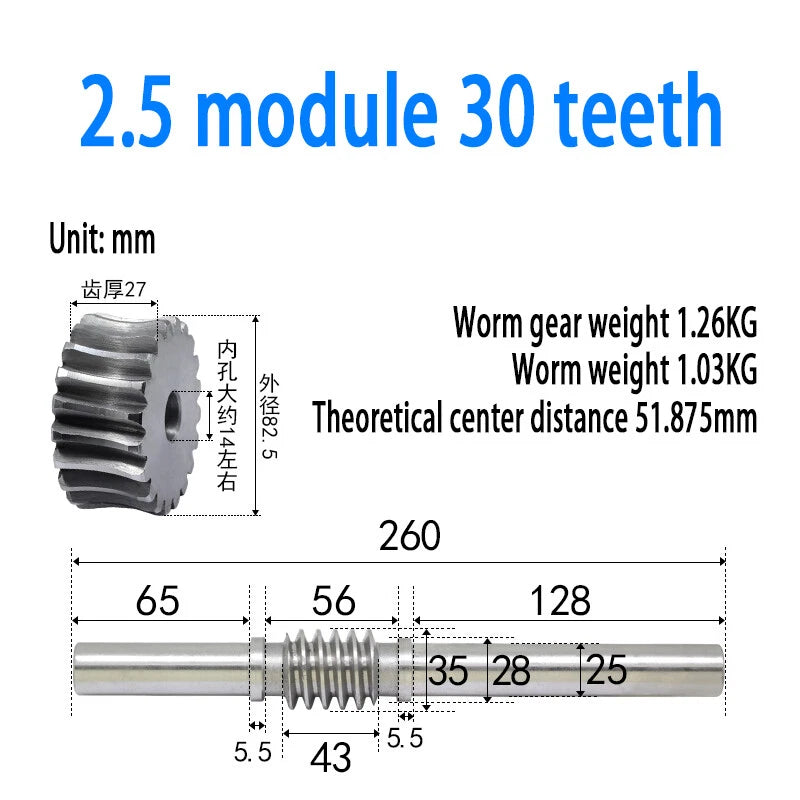 1/1.5/2/2.5/3/4 Module 15T to 100T Gear Steel Worm Wheel Gear & Worm Gear Shaft