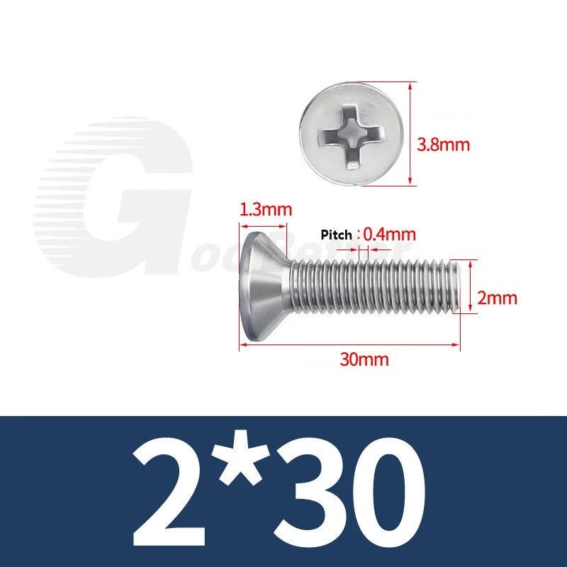 M1–M3.5 Phillips Countersunk Machine Screws – 304 Stainless Steel, Fully Threaded (3–120mm Overall Length) - HomeDIYer