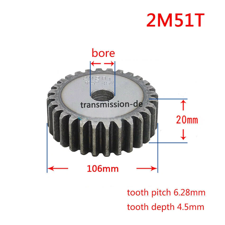 2 Mod 45# Steel Spur Gears Pinion Gear Thickness 20mm 12 - 95 Teeth For 3D CNC