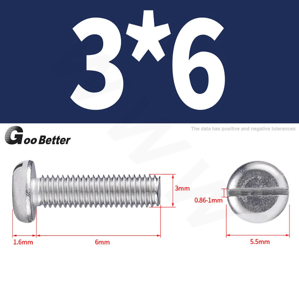 Slotted Pan Head Machine Screws – M1.6 to M4, A2 Stainless Steel, Fully Threaded, Lengths 3mm–60mm