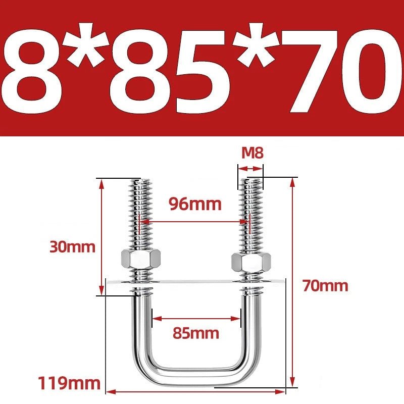 M8 Square U - Bolts Stainless Steel A2 with Plates and Nuts — Multiple Sizes - HomeDIYer