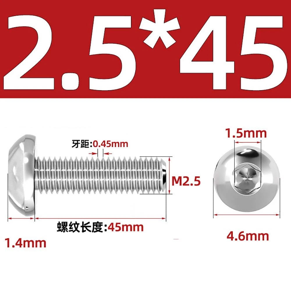 M1.6–M5 A2 Stainless Steel Button Head Socket Cap Screws – Round Pan Head, Hex Drive, Fully Threaded
