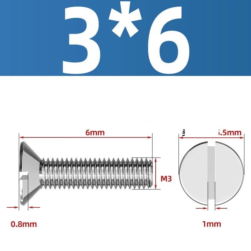 A2 Stainless Steel Slotted Countersunk Machine Screws — M1.6 to M10, Flat Head CSK Bolts - HomeDIYer