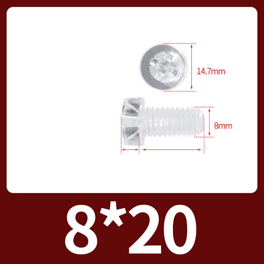 M2-M10 Clear Plastic Phillips Round/Pan Head Machine Screws Cross Screws Hex Nut