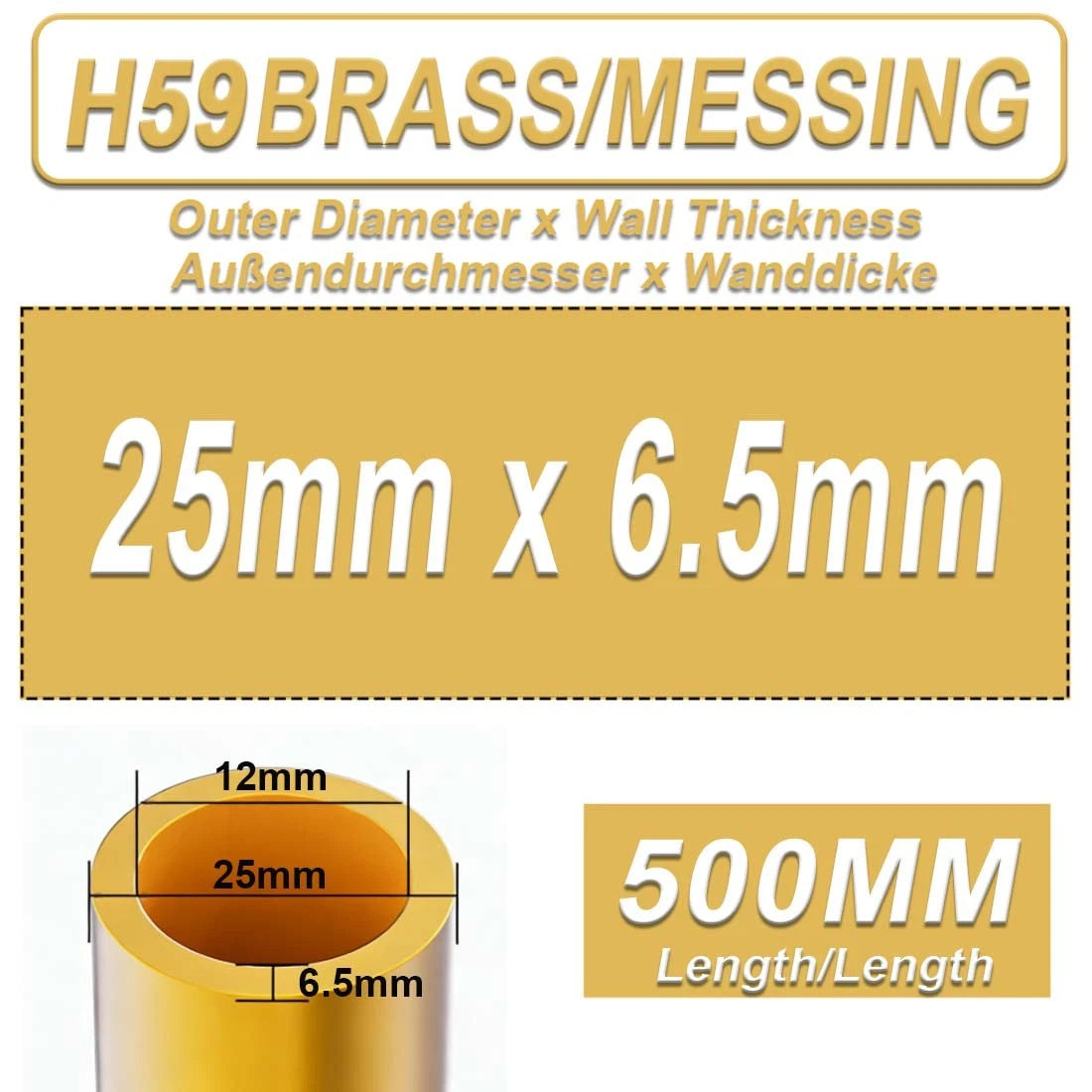 H59 Brass Round Tube 13–40mm OD × 500mm | Hollow Brass Pipe Tubing