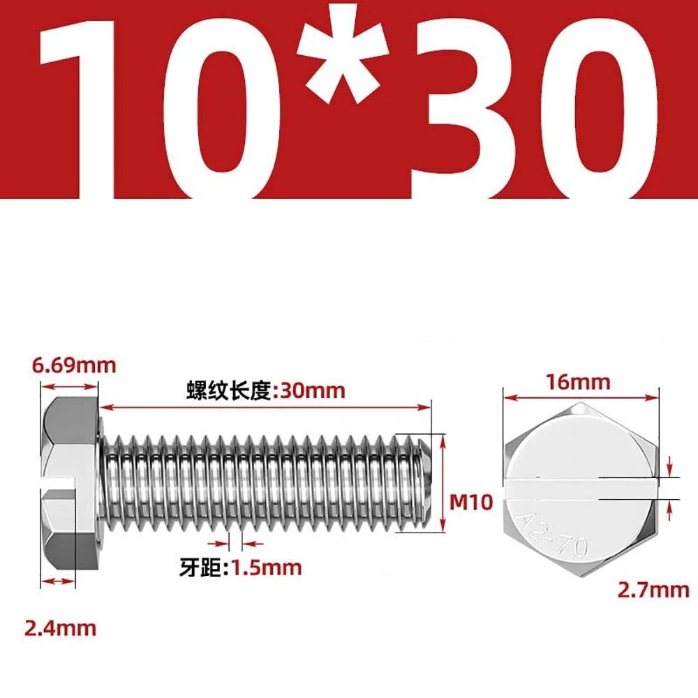External Hex Slotted Machine Screws – A2 Stainless Steel, M4 to M16, Fully Threaded