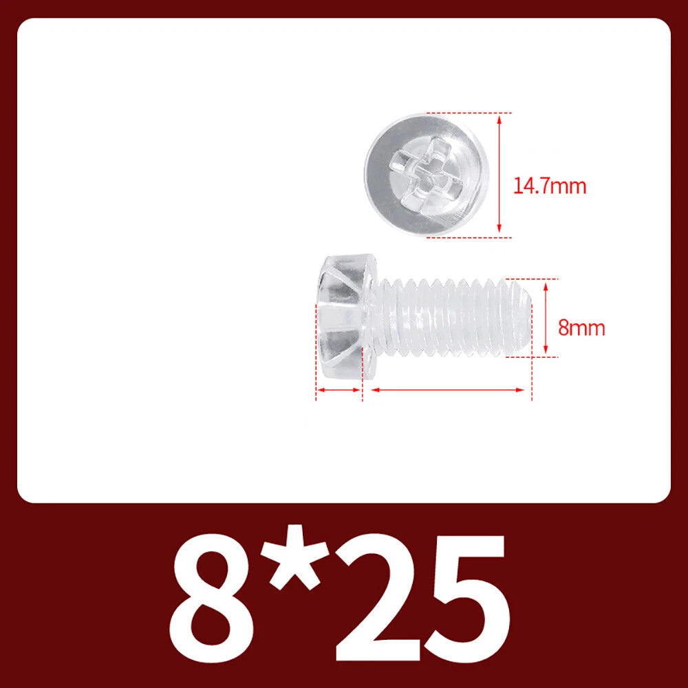 M2-M10 Clear Plastic Phillips Round/Pan Head Machine Screws Cross Screws Hex Nut