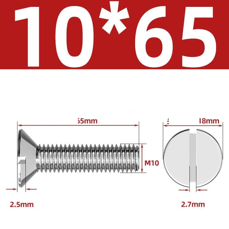 A2 Stainless Steel Slotted Countersunk Machine Screws — M1.6 to M10, Flat Head CSK Bolts - HomeDIYer